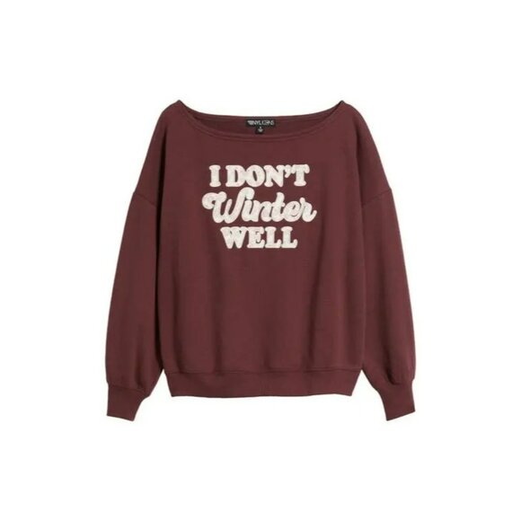 Vinyl Icons Winter Applique Off the Shoulder Graphic Fleece Sweatshirt Sz M NEW - Picture 1 of 7